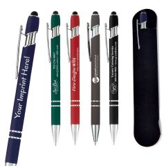 Custom Soft Touch Metal Stylus Pens with Suede Pouch - FREE Rush Production