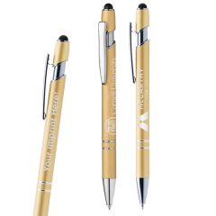 Custom Soft Touch Gold Pen with Top Stylus