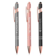 Ellipse Softy Rose Gold Metallic Pen with Stylus with Laser Engraved Imprint - FREE Rush Production