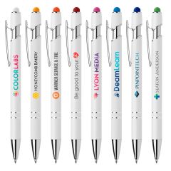 Ellipse Softy White Barrel Metal Pen with Stylus - ColorJet